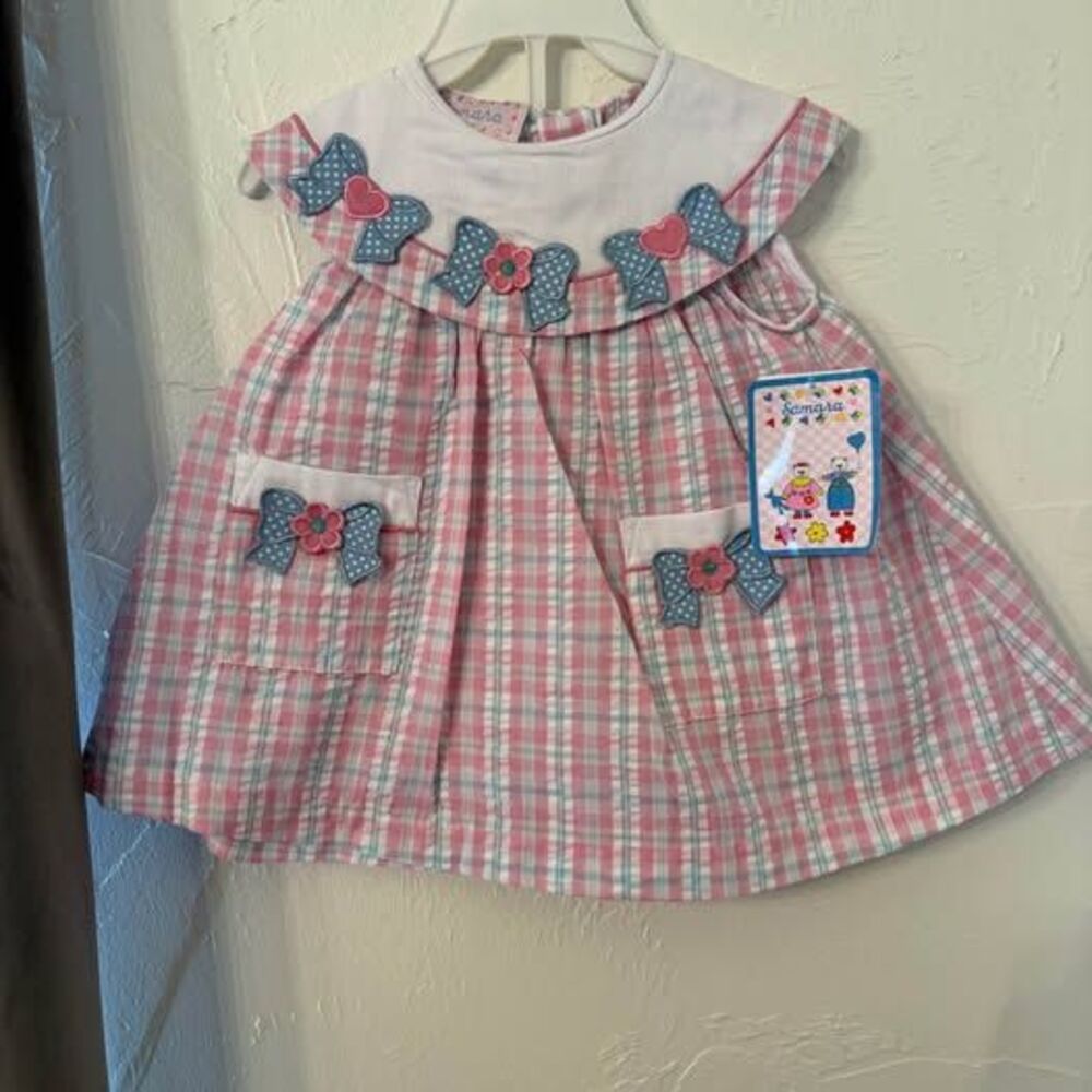 Vintage Samara plaid gingham bow dress and bloomers NWT Sz 18 months